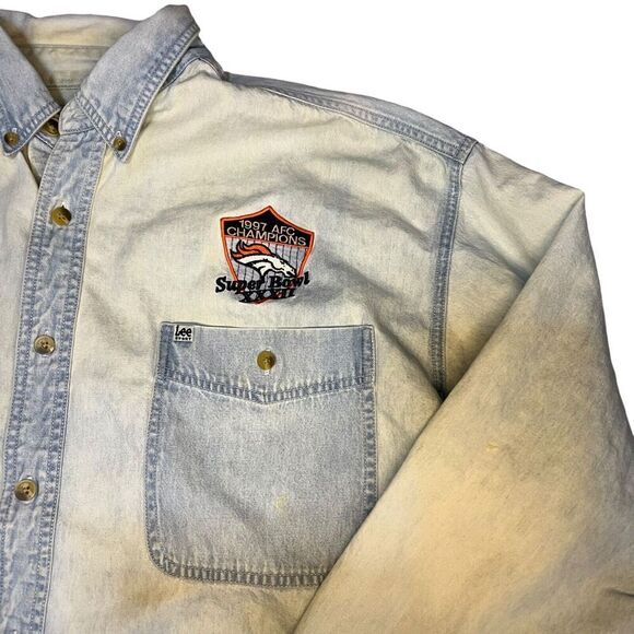 Vtg Denver Broncos Lee Sports Denim Button Down Shirt Sz XL 1997 AFC Champs - Picture 3 of 6